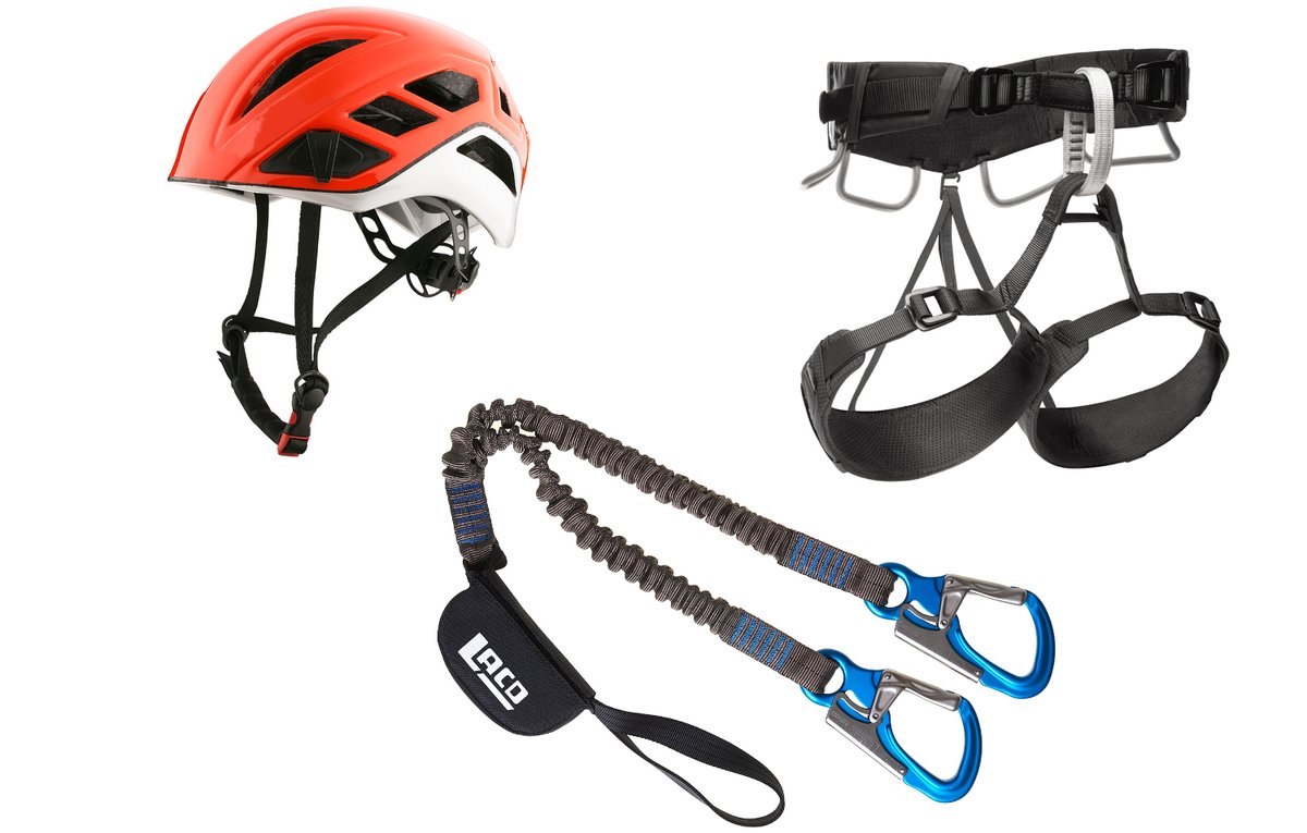 set helmet, harness, via ferrata set